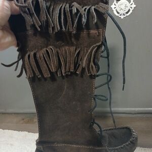 Fringed Brown Suede Women's Boots